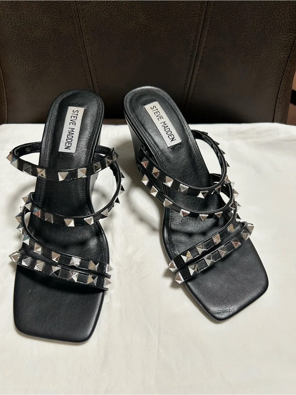 Steve Madden Black Studded Strappy wedge Heels